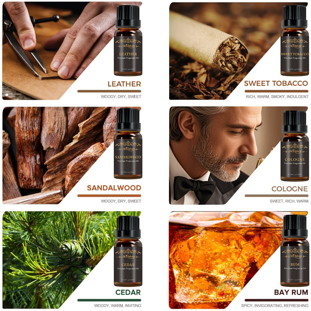 Essential Oil Set for Men 6 Pack 0.34oz Each Aromatherapy Oils for Diffuser Humidifier Skin Massage Valentines Day Gift Mature Masculine Scents