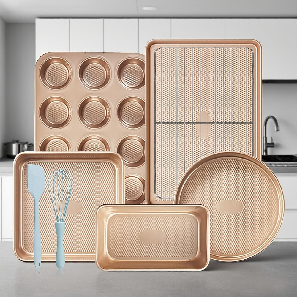 Mixed-Color Bakeware Set with 2–18 Pieces, Cake and Muffin Pans, Trays, Racks and Tools Pictured