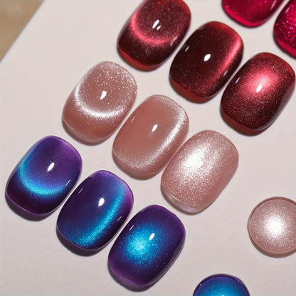 Gel Nail Polish 6-Color Berry Magnetic Cat-Eye Set in Frame Bottles with Plum-to-Magenta Shades