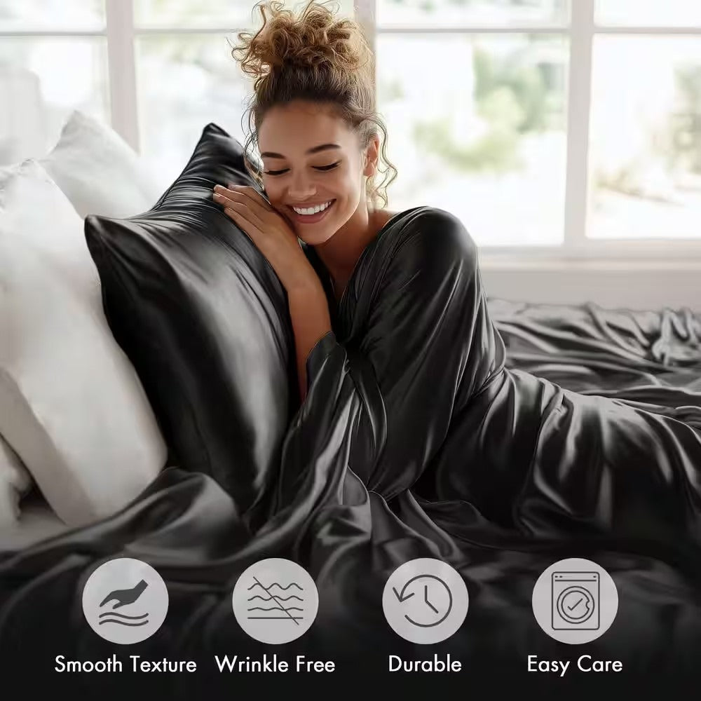 Satin Bed Sheets Set 2100TC Ultra Soft 3/4pcs – Silky Smooth Breathable Satin Bedding for Twin Full Queen King, 5-Star Luxury Hotel Experience, Solid Color, 7 Colors Available