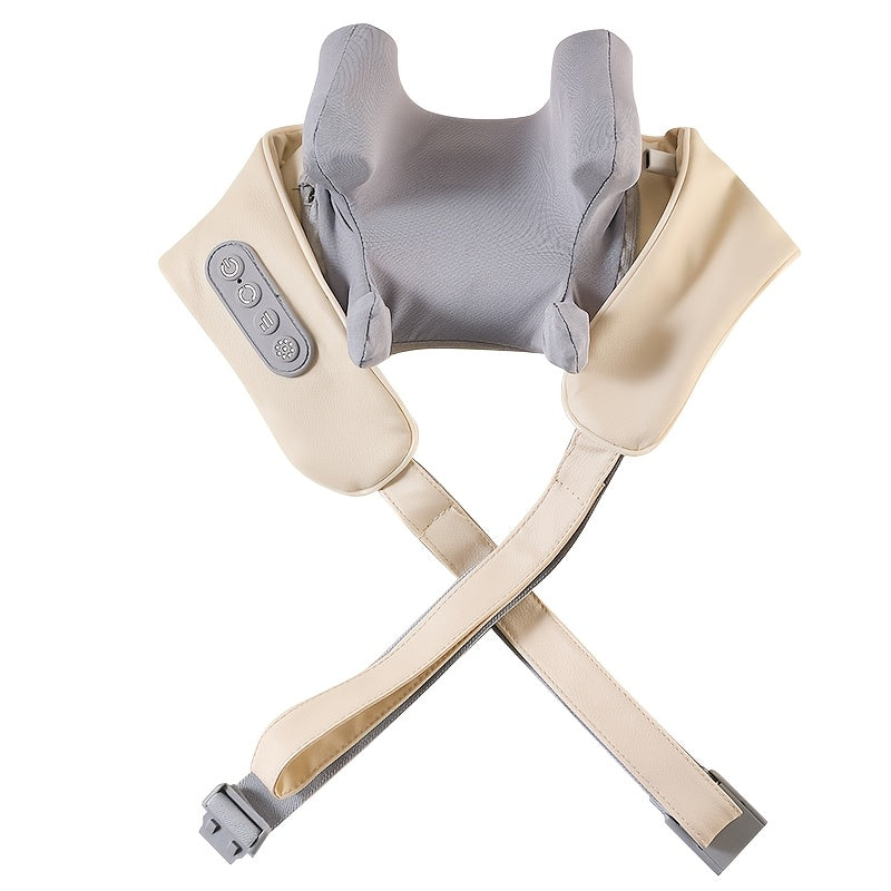 6-Node Wireless Neck and Shoulder Massager with Heat, Hands-Free Straps and Beige or White Color Options