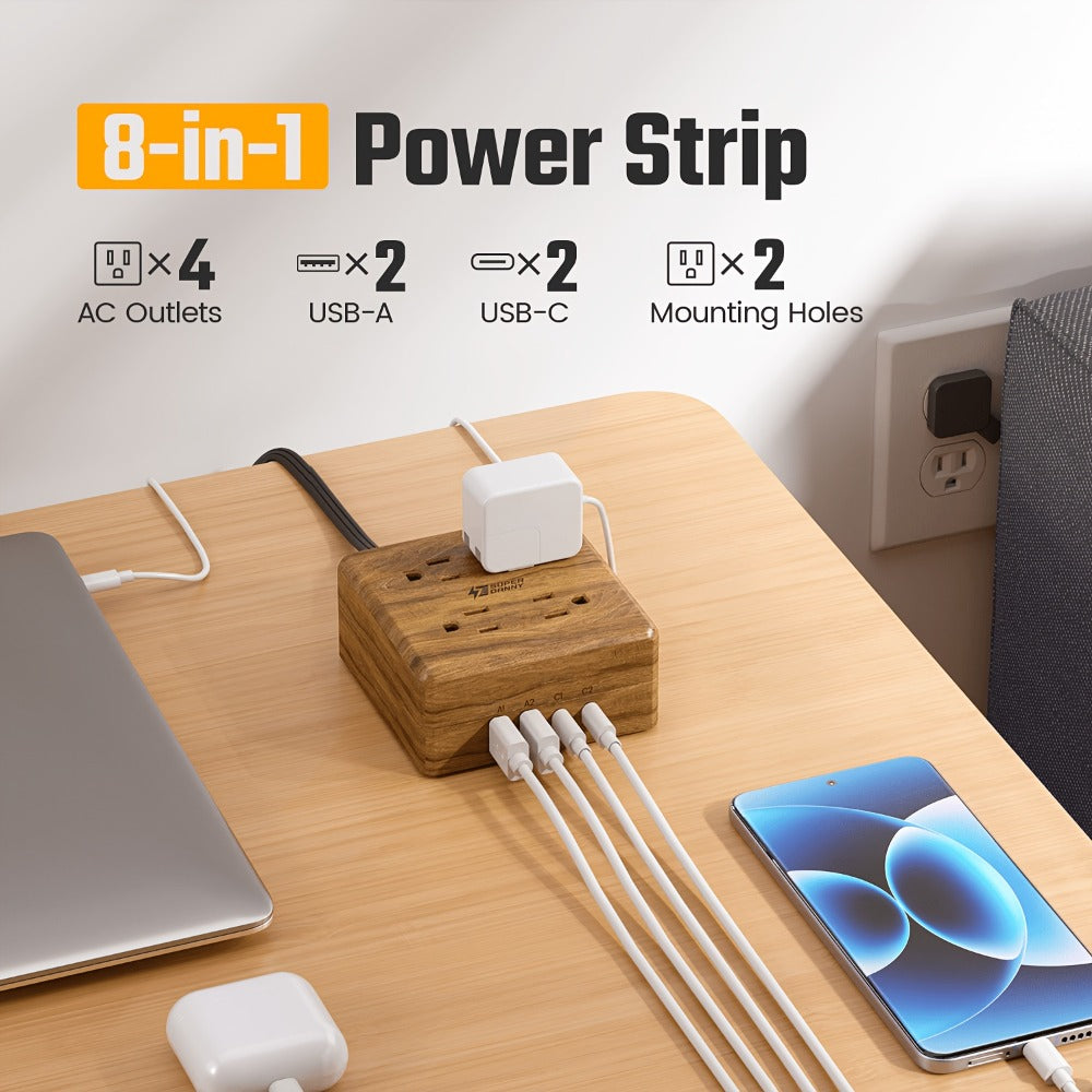Widely Spaced Outlet Power Strip 8-in-1 with 4 AC Outlets & 4 Smart USB Ports, Surge Protector, 4ft Extension Cord, Portable Desktop Charging Station for Home, Office, Hotel, Dorm & RV – Multiple Colors