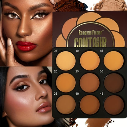 Nine-Color Contour and Face Makeup Palette with Mixed Light, Medium and Deep Pans in One Compact