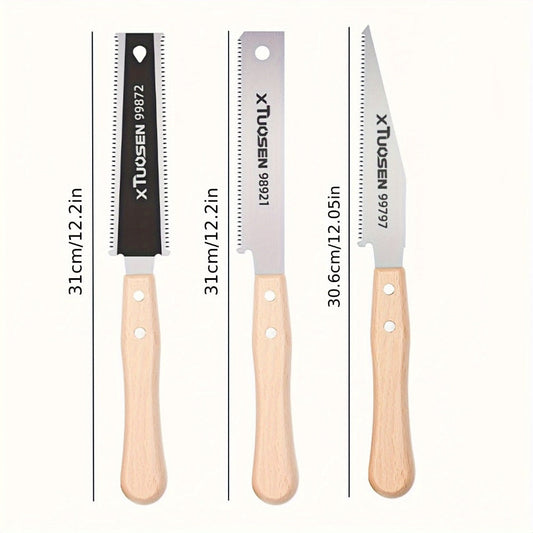 Japanese Pull Saw Set 3-Piece Double-Sided Hand Saw with Fine & Coarse Teeth Flush Cut Tenon Saw for Woodworking Trimming Hardwood Softwood Joinery Carpentry DIY Projects