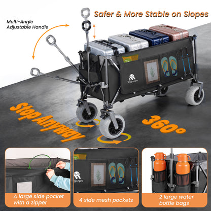 Heavy Duty Folding Wagon 52 Inch Utility Cart 560 lbs Capacity Collapsible Beach Wagon with Ultra-Stable Frame for Garden Sports Camping Outdoor