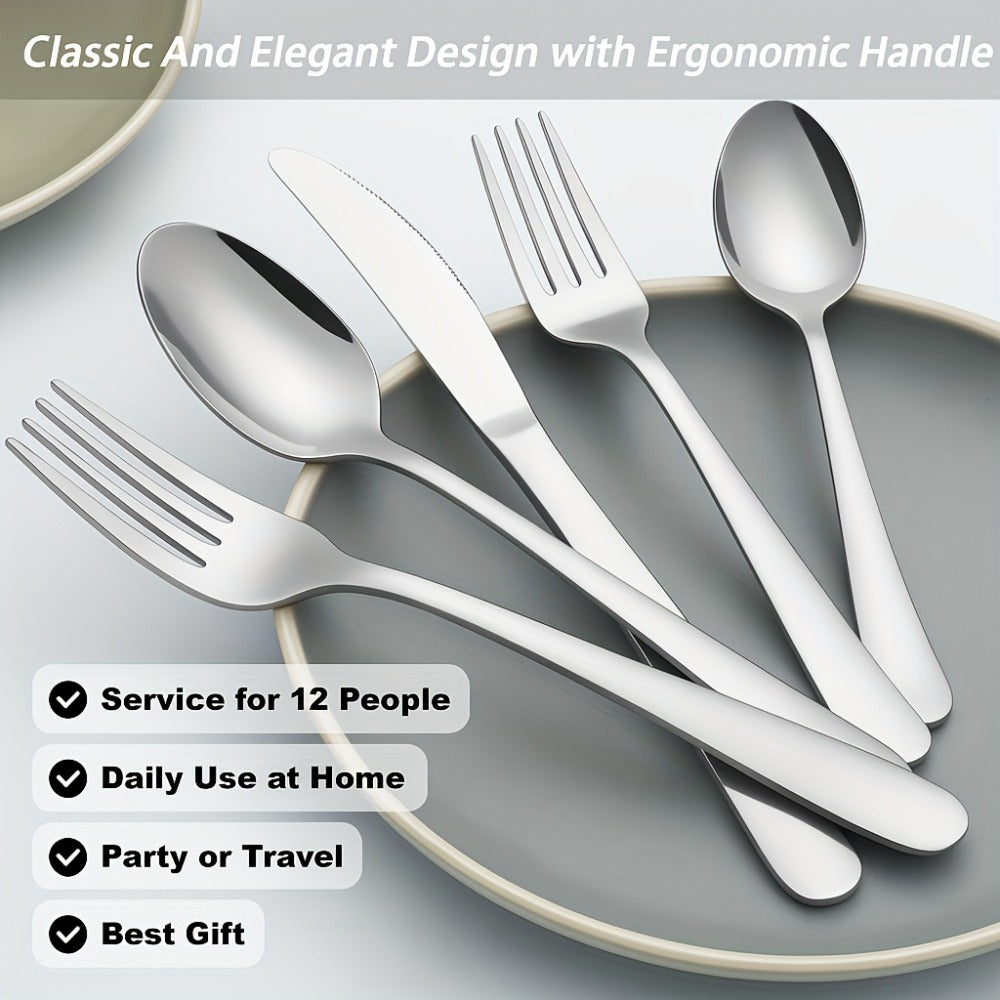 Stainless Steel Silverware Set 60 or 90 Piece with Gift Box – Service for 12 or 18, Includes Steak Knives, Salad Forks & Dessert Spoons, Dishwasher Safe Cutlery for Home, Wedding & Outdoor