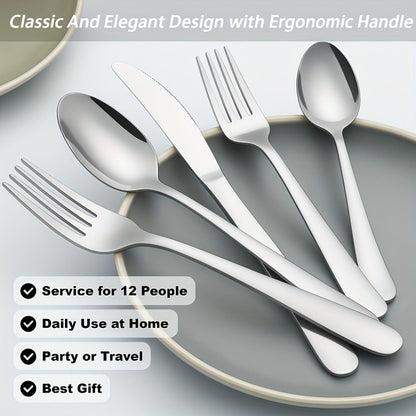 Stainless Steel Silverware Set 60 or 90 Piece with Gift Box – Service for 12 or 18, Includes Steak Knives, Salad Forks & Dessert Spoons, Dishwasher Safe Cutlery for Home, Wedding & Outdoor