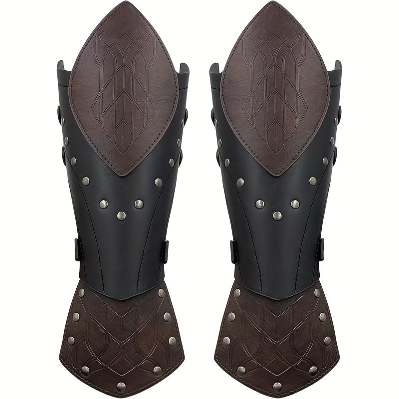 Costume Accessories 2-Piece Embossed Faux Leather Arm Guards with Buckle Straps in Black for Themed Events
