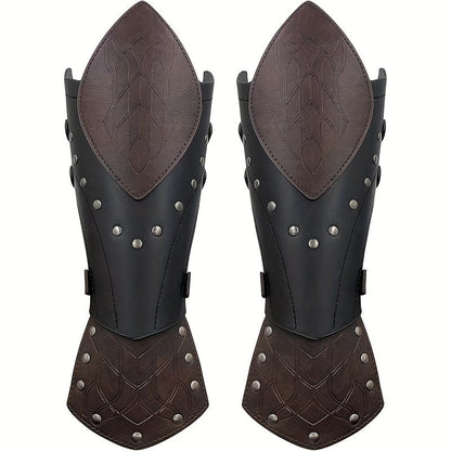 Costume Accessories 2-Piece Embossed Faux Leather Arm Guards with Buckle Straps in Black for Themed Events