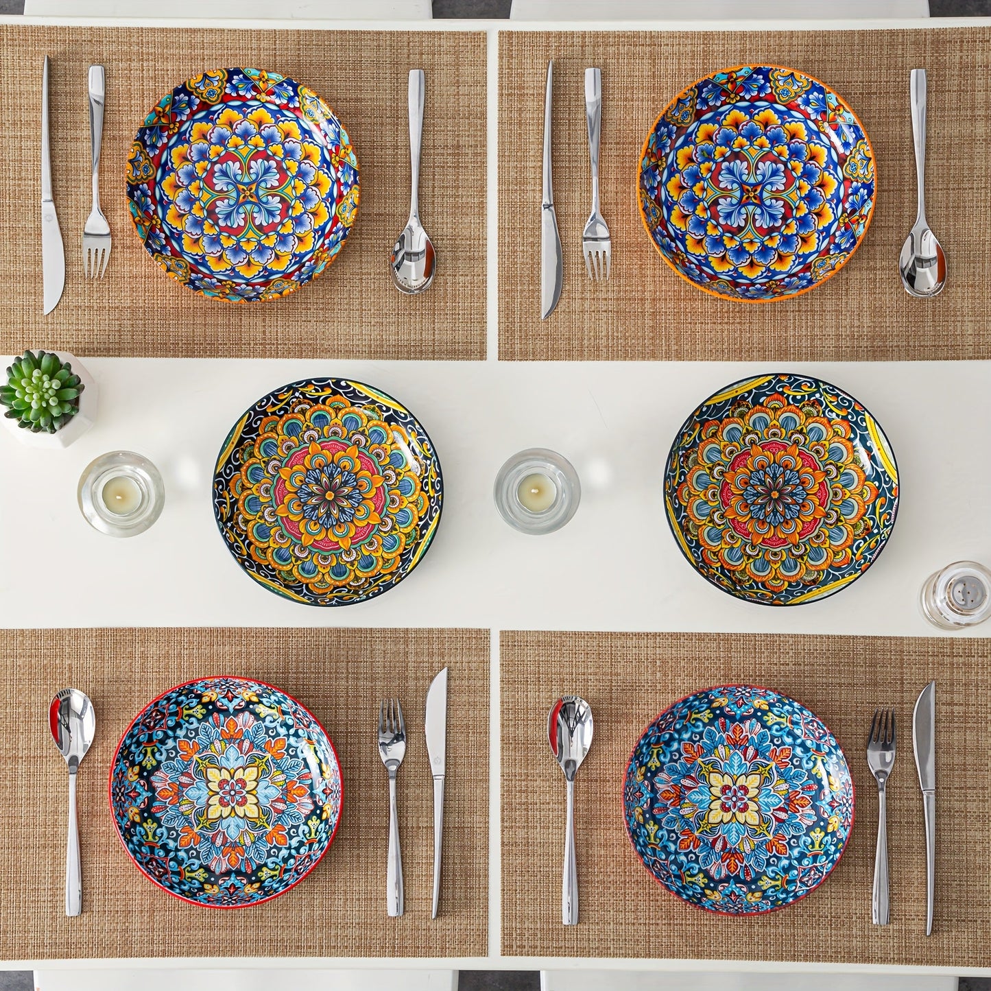 Bohemian Pasta Bowls Set of 6 | 32 Oz Porcelain, Floral Pattern, Microwave & Dishwasher Safe – VANCASSO