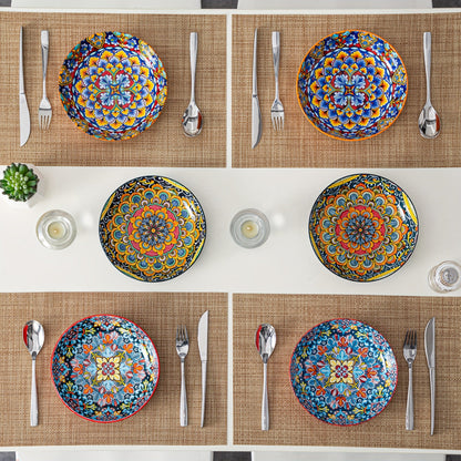 Bohemian Pasta Bowls Set of 6 | 32 Oz Porcelain, Floral Pattern, Microwave & Dishwasher Safe – VANCASSO