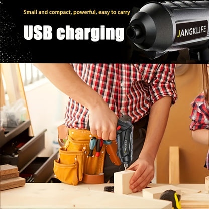 Sixteen-Piece Electric Screwdriver Set, 90-Degree Rotatable Cordless Driver with 1200mAh Rechargeable Battery