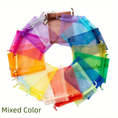Organza Drawstring Gift Bags, 200-Piece Mixed-Color Set in 2.76 x 3.54 or 3.94 x 5.90 Inch Sizes for Favors and Jewelry
