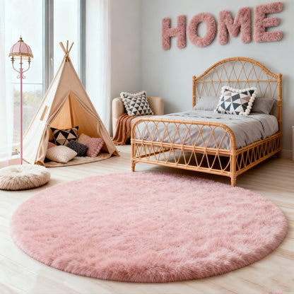 Round Shaggy Area Rug in Seven Solid or Tie-Dye Colors with 4 x 4-Foot to 8 x 8-Foot Sizes