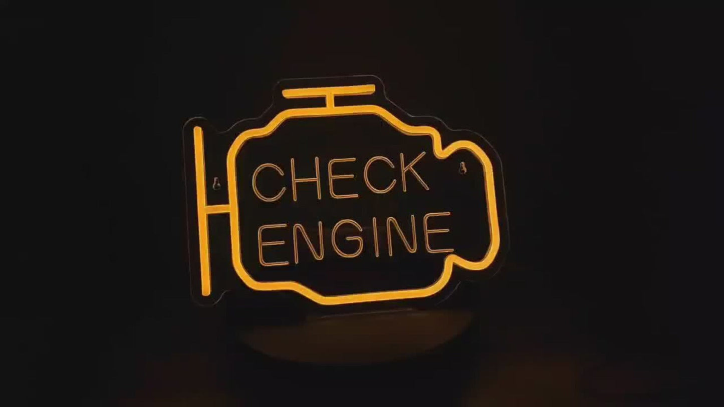 Check Engine Outline LED Neon Sign with 30 x 22.5 cm Panel, Warm Yellow Light and Wall-Mount Display