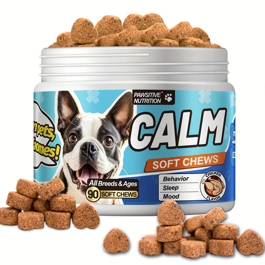Dog Calming Soft Chews – Natural Herbal Supplement for Thunder, Fireworks & Barking Anxiety, Chicken Flavor, 90 Chews for All Dog Breeds