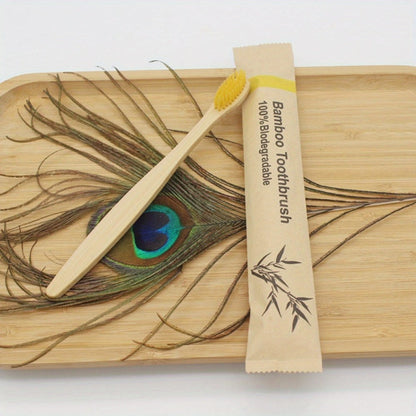 20-Piece Bamboo-Labeled Toothbrush Set with Individually Wrapped Handles and Mixed Bristle Colors