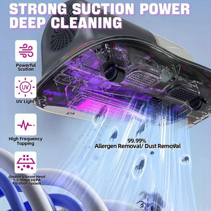 Cordless Mattress Vacuum Cleaner with 9.6 x 9.4-Inch Body, Clear Dust Cup and Purple Checkout Option
