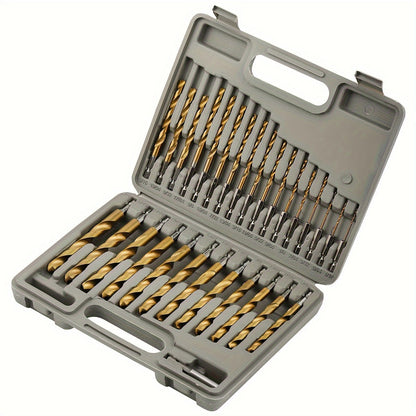 30-Piece HSS Drill Bit Set with Titanium-Coating Label, 1/16-1/2-Inch Range and Fitted Gray Case