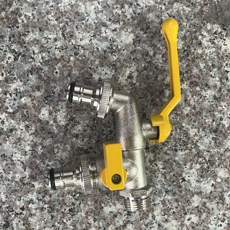 Dual-Outlet Garden Hose Faucet with Two Yellow Lever Handles in the Exact 1pc Checkout Option