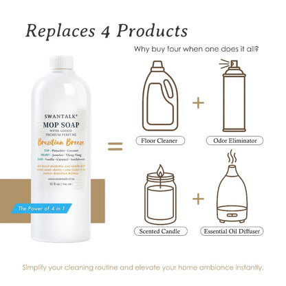 Concentrated Floor Cleaner 4X Formula 32 fl oz, SWANTALK Mop Soap Multi-Surface Streak-Free Floor Wash, Perfume-Inspired Deodorizing Cleaner, Pet Friendly – Brazilian Breeze, Island Coconut, Pacific Linen