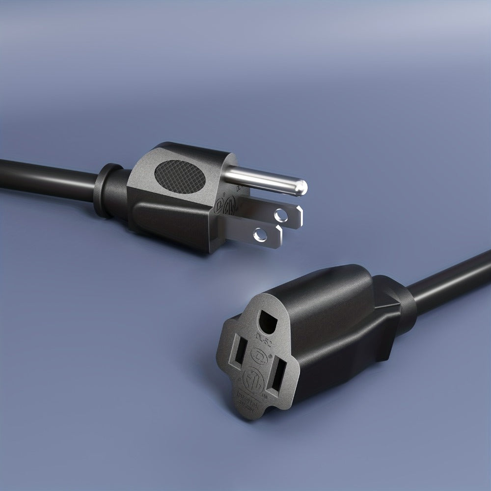 Two-Pack 20-Foot 16/3 Extension Cords in Black with Grounded Three-Prong Plug and Single Outlet