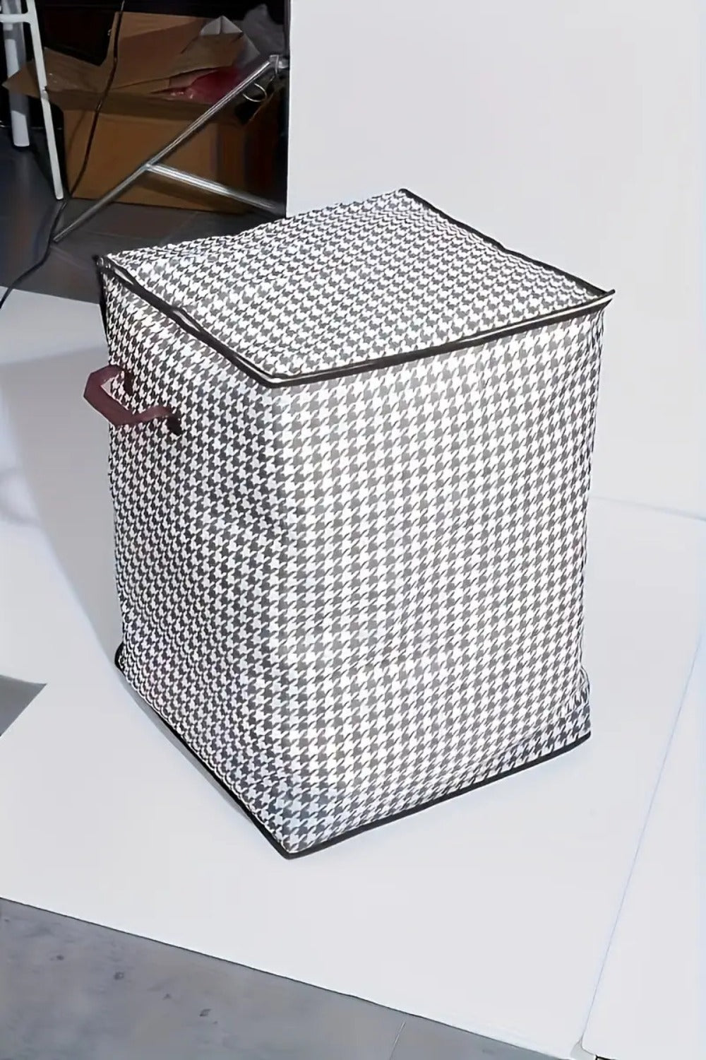 4pcs Large Storage Box Set with Lid & Handle – Black White Checkered, Stackable, Thickened Lining, Double Zipper, Under-Bed & Moving Organizer