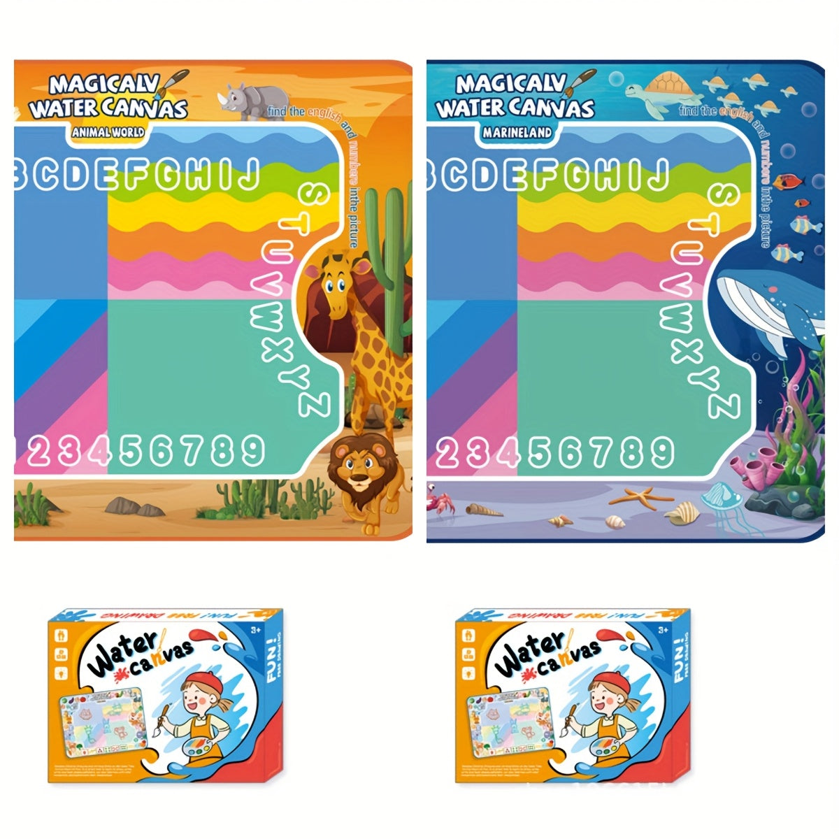 Water Canvas Drawing Mat for Kids Reusable Mess-Free – Magical Paint with Water Art Toy 80x60cm Ocean Animal Designs Screen-Free Creative Gift for Boys Girls Toddlers Ages 3+ Gift Box Option