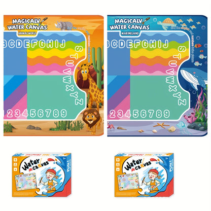 Water Canvas Drawing Mat for Kids Reusable Mess-Free – Magical Paint with Water Art Toy 80x60cm Ocean Animal Designs Screen-Free Creative Gift for Boys Girls Toddlers Ages 3+ Gift Box Option