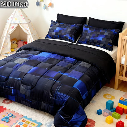 Checkered Quilt Bedding Set in Five Color Designs with Twin, Full, Queen and King Checkout Sizes