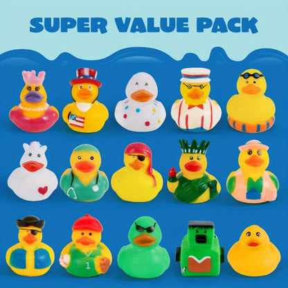 30-Piece Mini Duck Bath Toy Assortment with 2-Inch Character Designs and Mesh Storage Bag Pictured