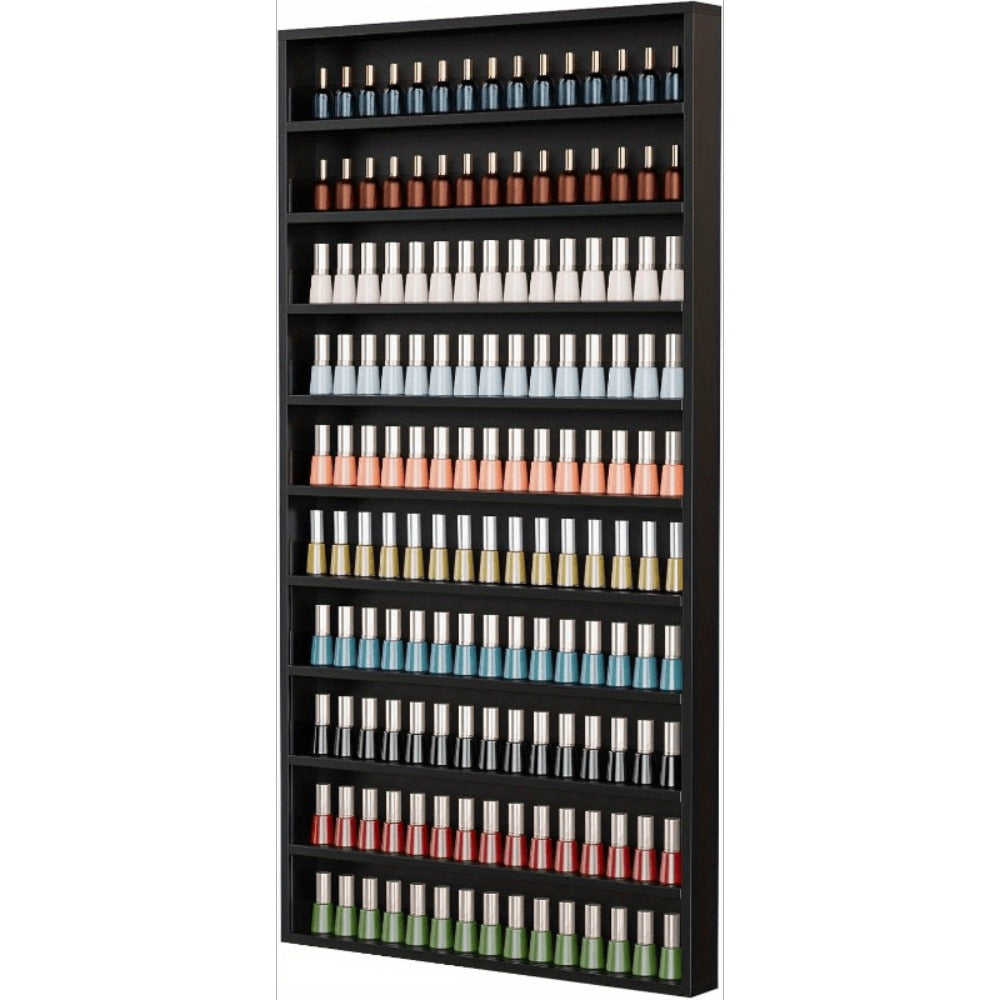 Nail Polish Rack Wall Mount Organizer 6-Tier & 10-Tier with Acrylic Baffle – Salon Display Shelf for Nail Polish Storage, Home Nail Studio & Spa, Black White Pink