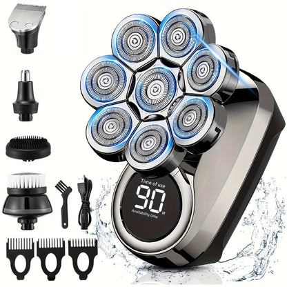 Bald Head Shaver Electric - 5-in-1 Rechargeable Grooming Kit with Type-C Fast Charging, 1400mAh Multi-Head Rotary Shaver for Bald Head Shaving, Beard Trimming & Nose Hair Trimming for Men