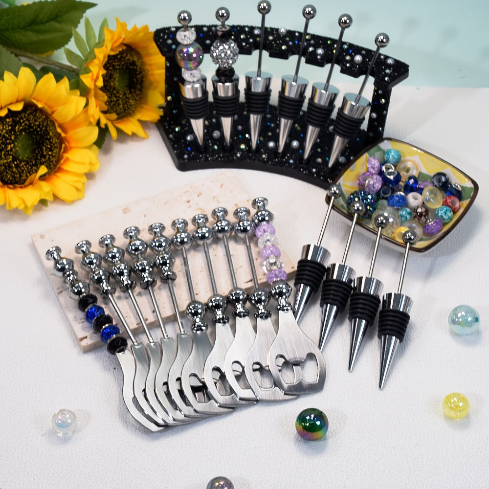 Beadable Bottle Opener and Wine Stopper Sets with Balanced 10- or 20-Piece Checkout Options