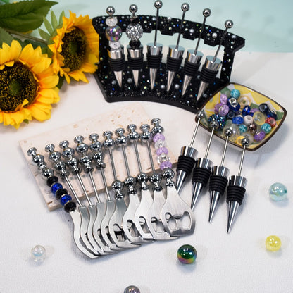Beadable Bottle Opener and Wine Stopper Sets with Balanced 10- or 20-Piece Checkout Options