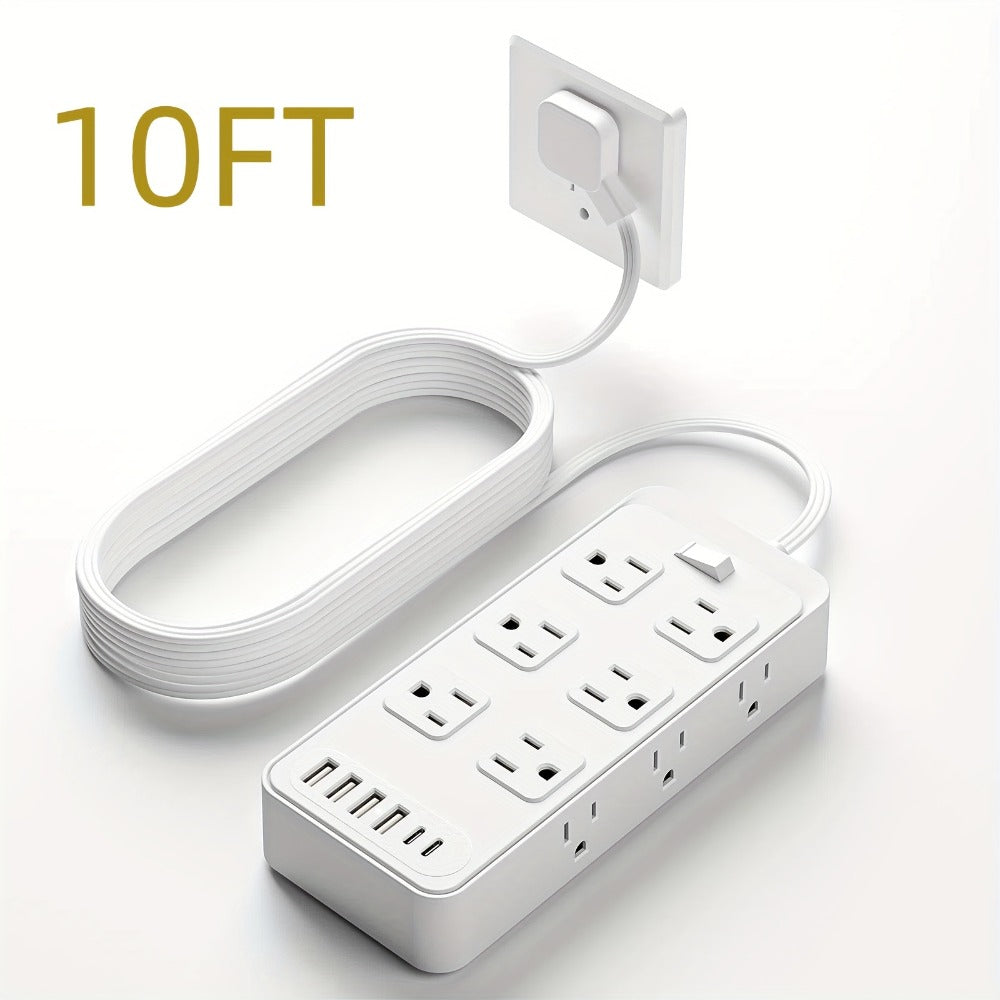 Power Strip Flat Plug 18-in-1 Surge Protector with 12 AC Outlets, 4 USB-A, 2 USB-C and 5- or 10-Foot Cord