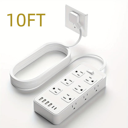 Power Strip Flat Plug 18-in-1 Surge Protector with 12 AC Outlets, 4 USB-A, 2 USB-C and 5- or 10-Foot Cord