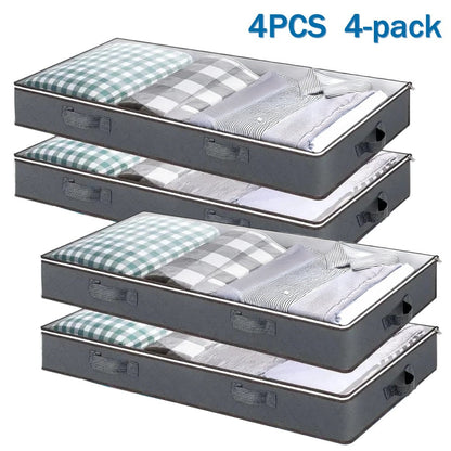 Storage Bag Set, 90L Under-Bed Organizers in 4- or 8-Pack Options with Clear Windows, Two-Way Zippers and Handles