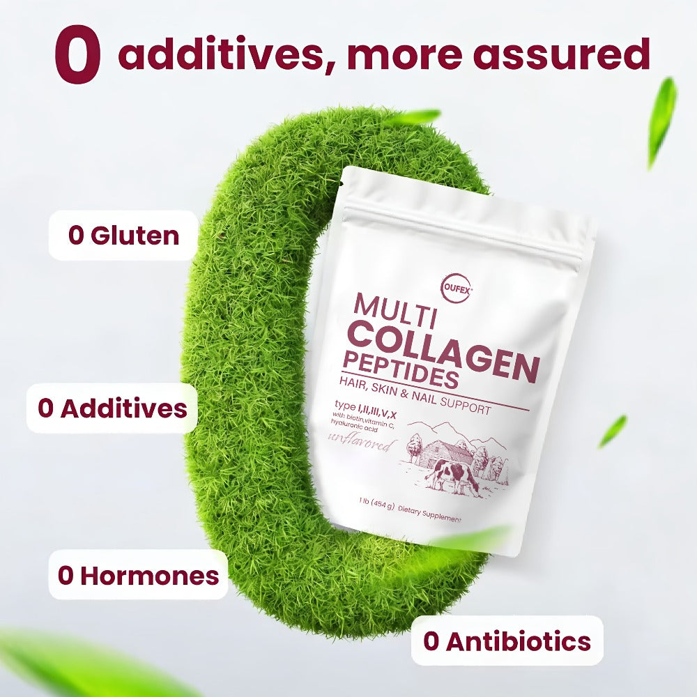 Dietary Supplement Multi-Collagen Powder with Types I, II, III, V and X, Biotin and Vitamin C, 2-Pack