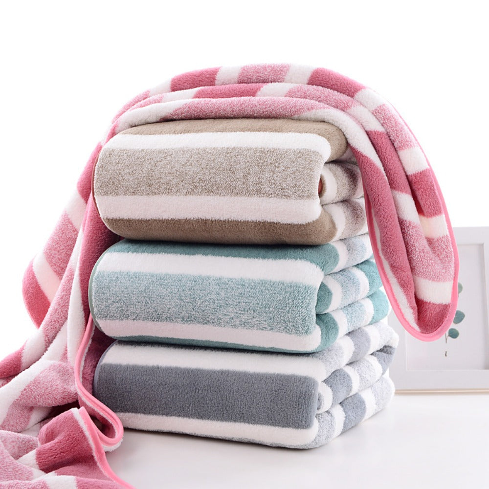 Bath Towels Set 1 or 4 Pack 346GSM Polyester Striped Towels 70 x 140cm in Four Colors for Home and Guest Use
