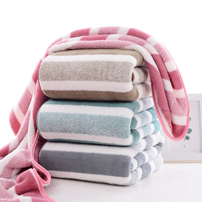 Bath Towels Set 1 or 4 Pack 346GSM Polyester Striped Towels 70 x 140cm in Four Colors for Home and Guest Use