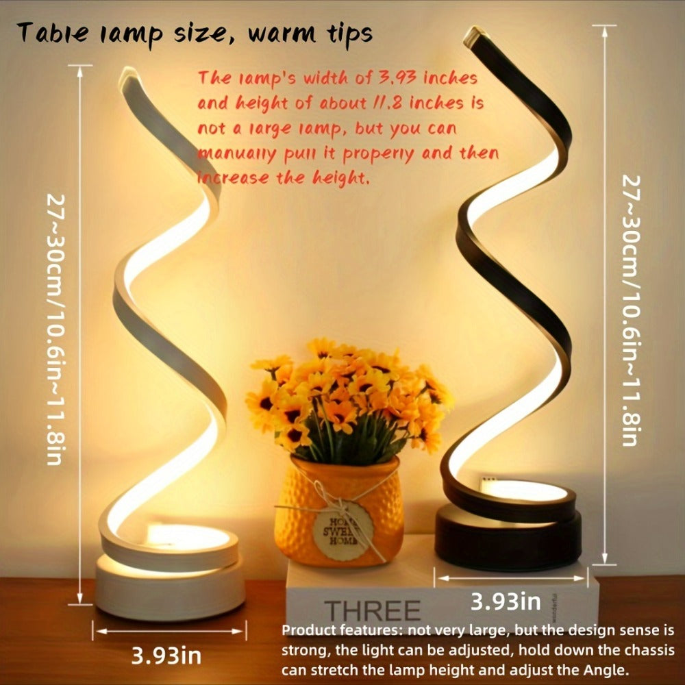 Two-Style Spiral LED Table Lamp with Touch Dimming in Black or White, Single or Two-Pack Options
