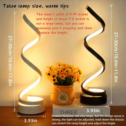 Two-Style Spiral LED Table Lamp with Touch Dimming in Black or White, Single or Two-Pack Options