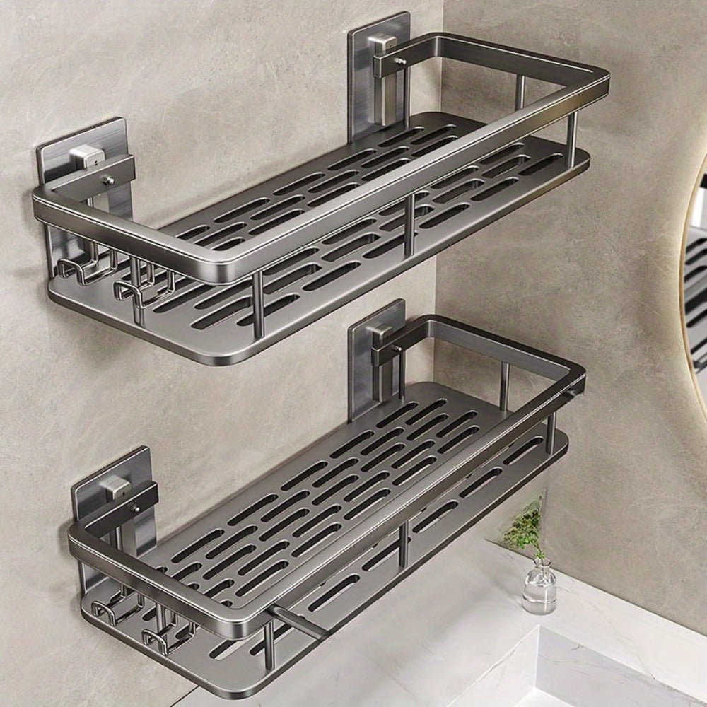 Two-Pack Wall-Mounted Stainless Steel Shower Caddy Set in Black or Silver Checkout Colors for Baths