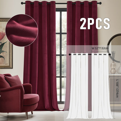 Velvet Room Darkening Curtains 2 Panels | Grommet Top Thermal Insulated Soundproof Blackout Curtains for Living Room Bedroom, Soft Solid Color Vintage Window Drapes
