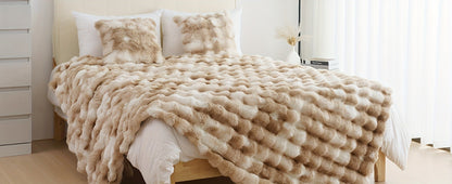 Faux Rabbit Fur Fluffy Blanket – Thick Warm Soft Plush Throw for Bed & Living Room, Luxury Furry Blanket, 8 Colors, 4 Sizes