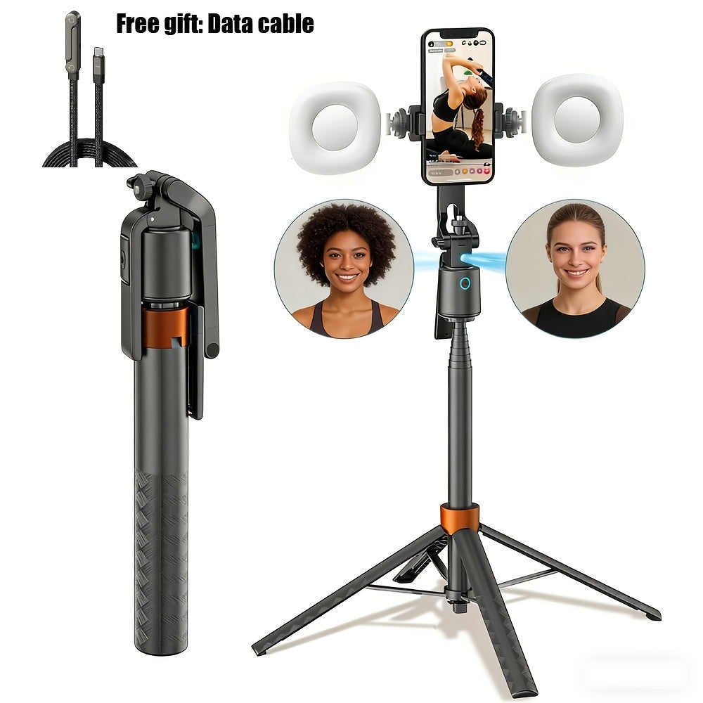 71 Inch AI Face Tracking Selfie Stick Tripod with Built-In Fill Lights & Wireless Remote – 360° Auto Rotating 2-in-1 Extendable Stand for iPhone Android, TikTok YouTube Live Streaming Fitness Vlogging