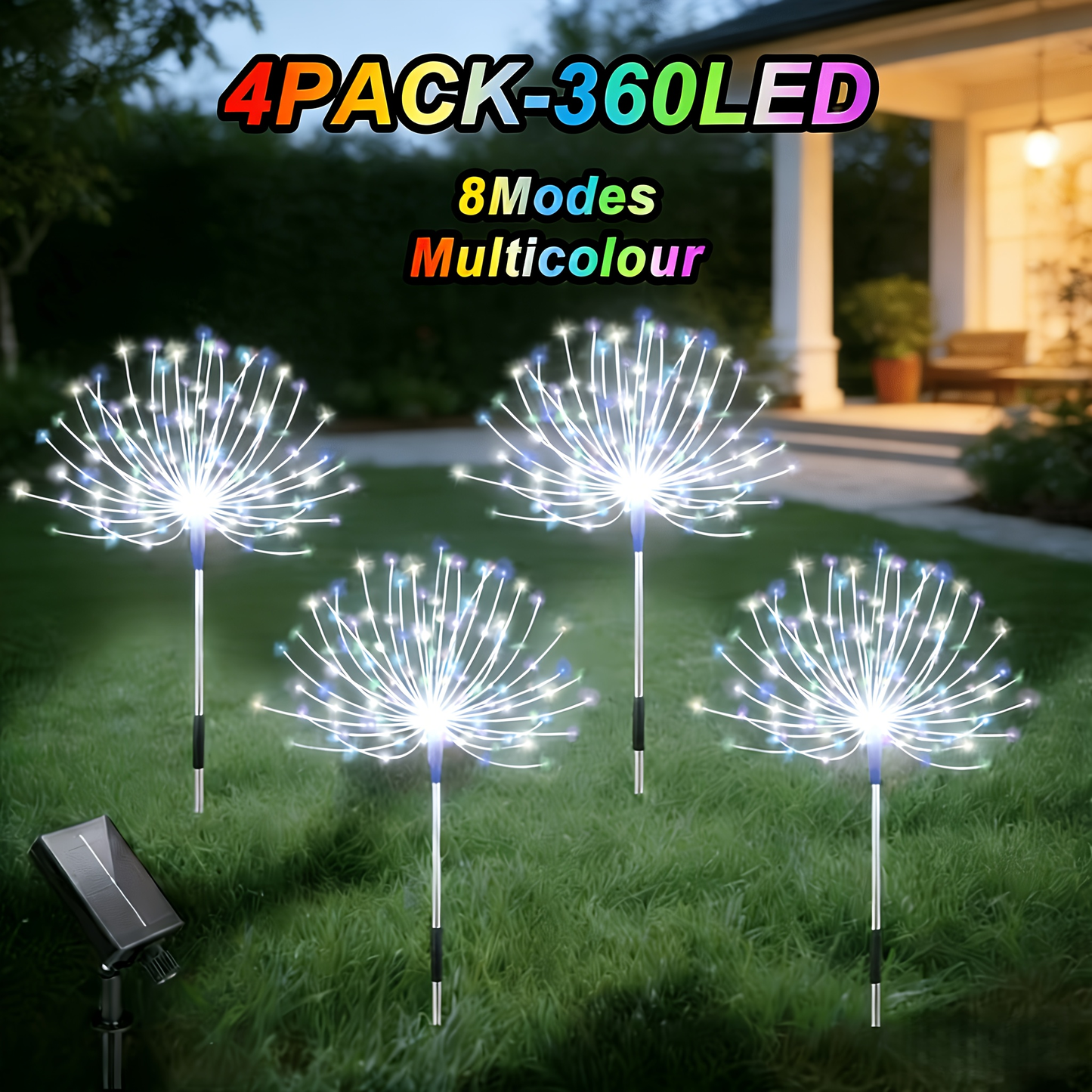 Solar Fireworks Lights 480 LED 8-Pack, IPX4 Waterproof 8 Modes
