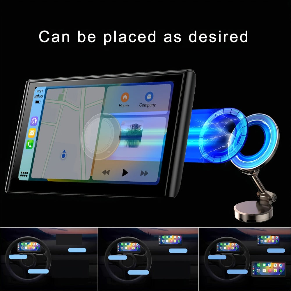 Portable Car GPS Navigation 8" - Wireless CarPlay & Android Auto, HD Touchscreen, Magnetic Mount, Mirror Link, FM Radio, AUX/USB/TF, Backup Camera Included