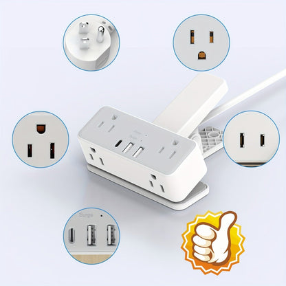 Power Strip Clamp-On Desk Edge Station with USB-A Ports, 6-Foot Cord, 1250W Output and 120V US Plug